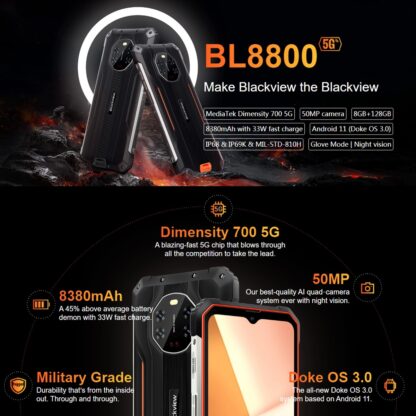 Blackview BL8800 5G rugged phone - 8GB/128GB, Android 11, Night Vision, 50 MP Samsung Camera, dual VoLTE, VoWIFI, 8380mAh - Image 2