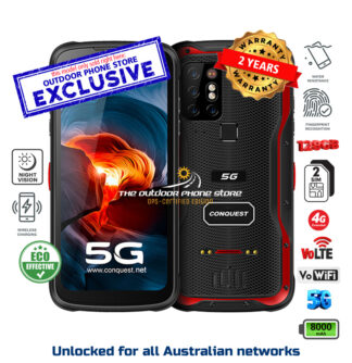 Conquest S20 5G rugged phone - 8/256GB Android 11, 48MP Sony camera, Night Vision, Dimensity 800, 6.3" screen, Dual VoLTE, IR remote, 8000 mAh (Red)